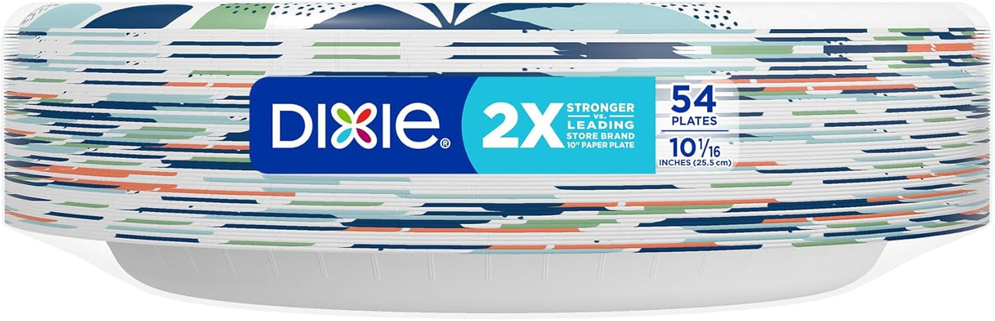 Dixie Large Paper Plates, 10 Inch, 54 Count, 2X Stronger*, Microwave-Safe, Soak-Proof, Cut Resistant, Disposable Plates For Everyday Breakfast, Lunch, & Dinner Meals