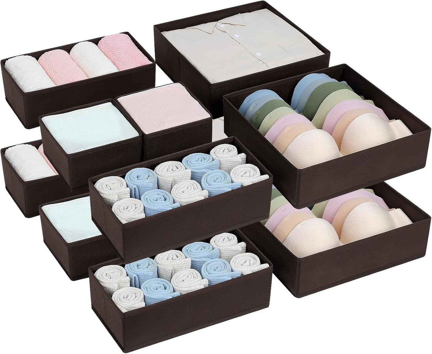 DIMJ Drawer Organizer Clothes, 12 Pack Dresser Organizer, Foldable Closet Organizers and Storage, Fabric Dresser Bins, Drawer Dividers for Nursery, Baby Clothes, Underwears, Sock (Beige)
