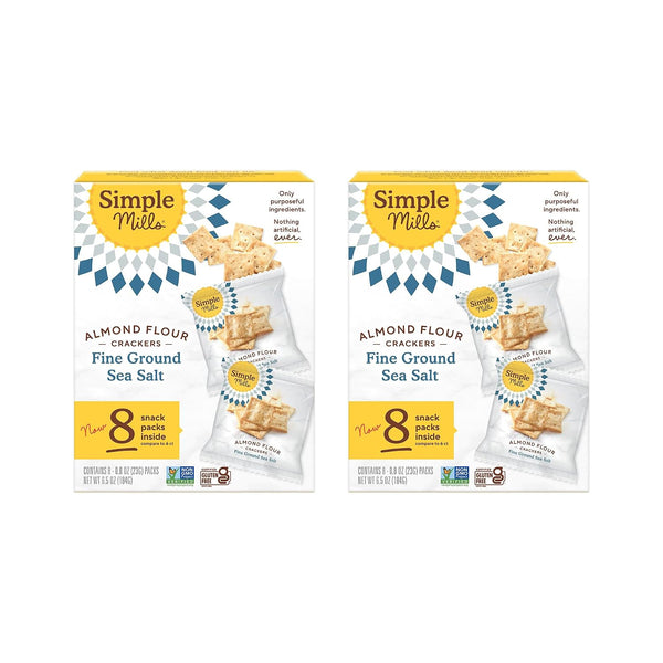 Simple Mills Almond Flour Crackers Snack Packs, Sea Salt, Gluten Free, Flax Seed, Sunflower Seeds, Corn Free, Good for Snacks, 6.5 oz, Pack of 2 (8 Bags per Box)