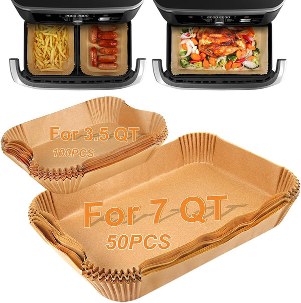 BYKITCHEN 300PCS Air Fryer Liners for Ninja Dual Airfryer, Rectangle Disposable Air Fryer Parchment Paper Compatible with Ninja DZ201/ DZ401/ DZ550, Bella Slim Airfryer &More, Air Fryer Accessories