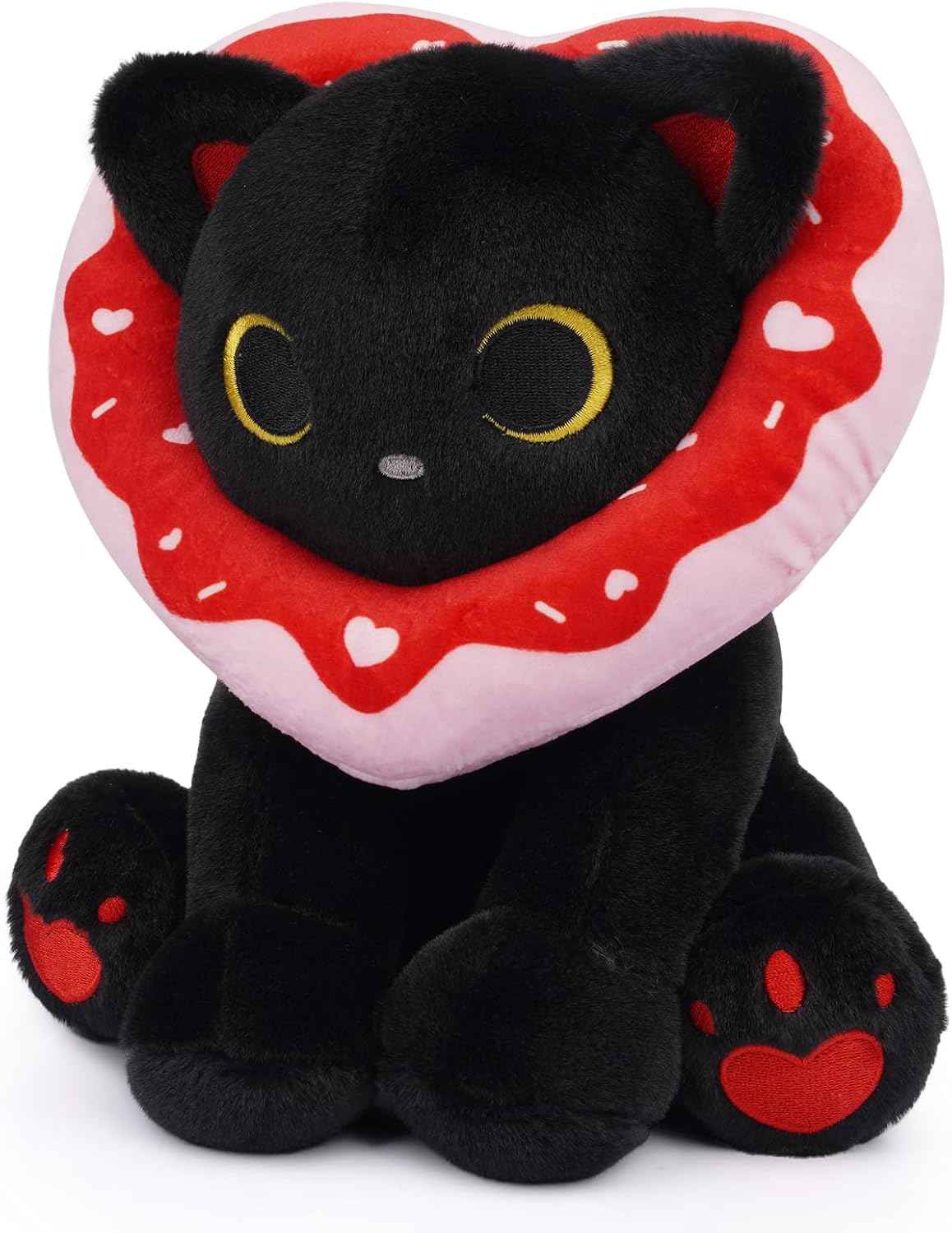 Black Cat Plush Holding Rose, 8 Inch Kawaii Valentines Plushies with Bow & Heart, Cute Plush Toy Soft Valentine's Day Gift for Her, Girlfriend, Wife, Kids