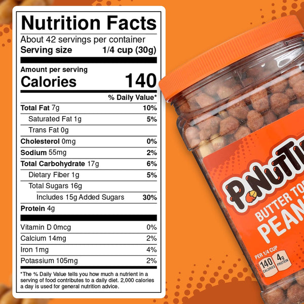 P-Nuttles Butter Toffee Covered Peanuts, 44 oz Jar, Made in USA, Kosher