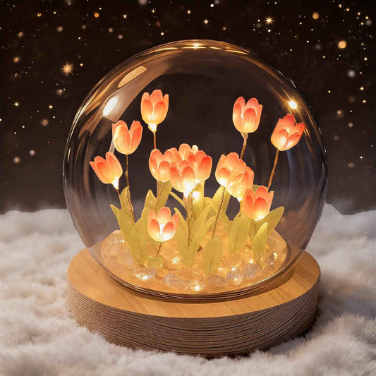 Valentine’s Day Gifts for Women – Tulip Lamp with Glass Dome, Birthday Gift for Girlfriend, Wife, Mom, Battery Operated LED Flower Night Light for Bedroom, Home and Table Decor