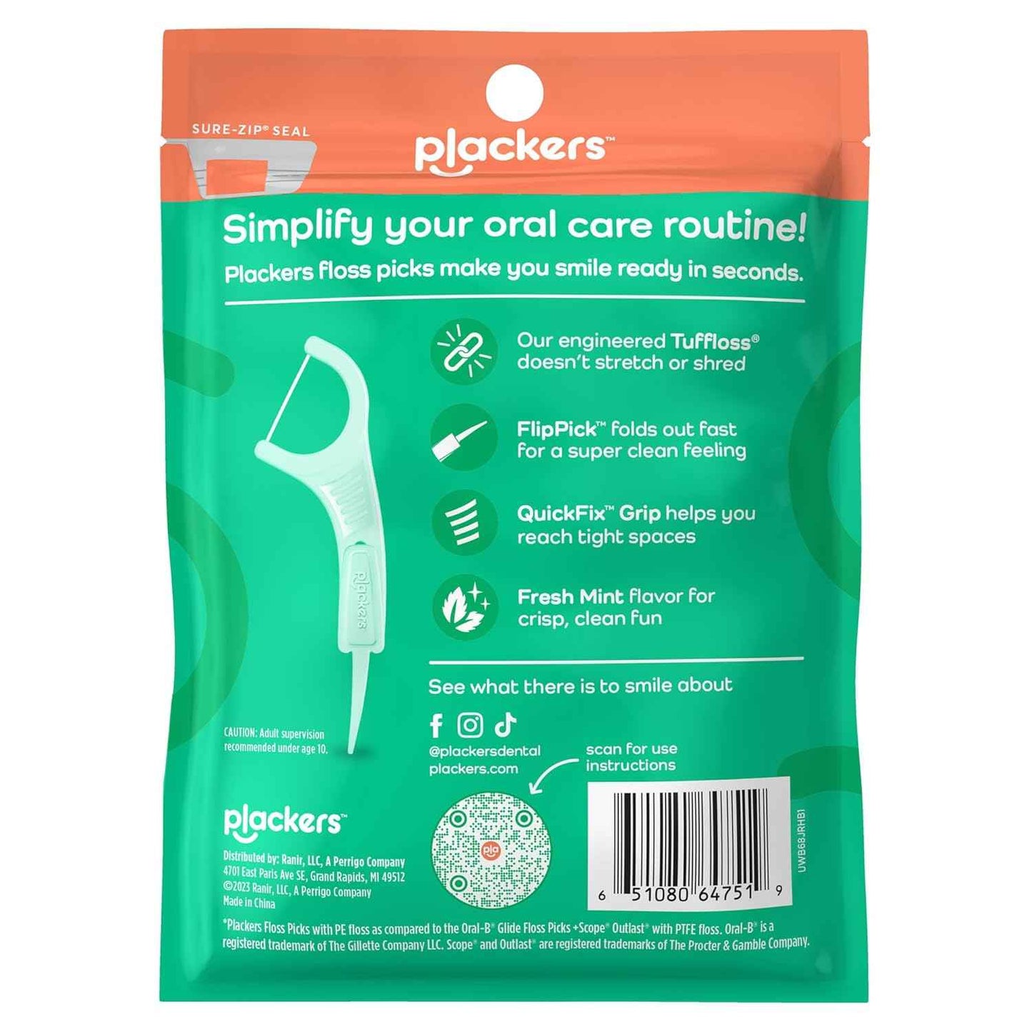 Plackers Micro Line Dental Floss Picks, Fold-Out FlipPick, Tuffloss, Mint, 36 Count