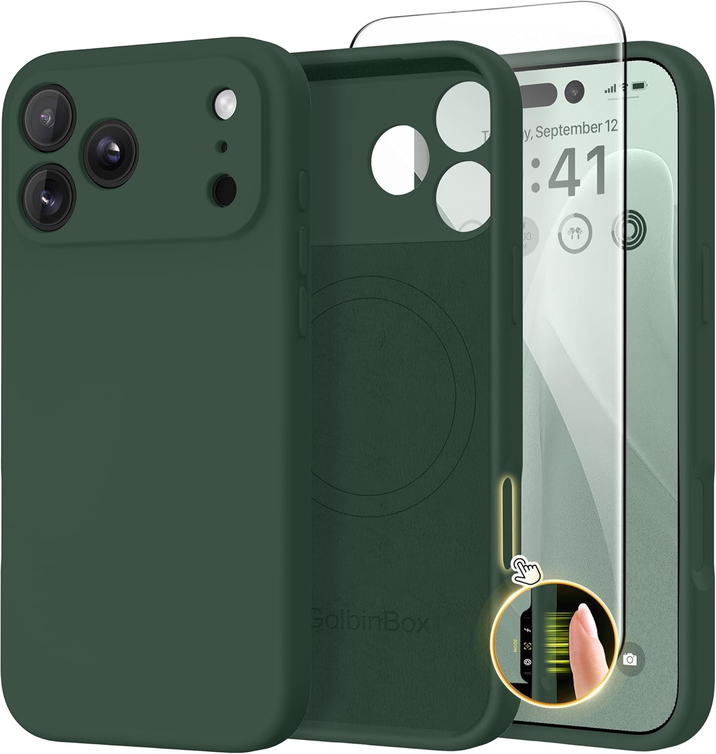 GolbinBox Magnetic for iPhone 17 Pro Max Case, Compatible with MagSafe, [Full Camera Protection] [Screen Protector], Silicone Shockproof Phone Cover with Anti-Scratch Microfiber Lining, Chalk Pink - Rayz Mart