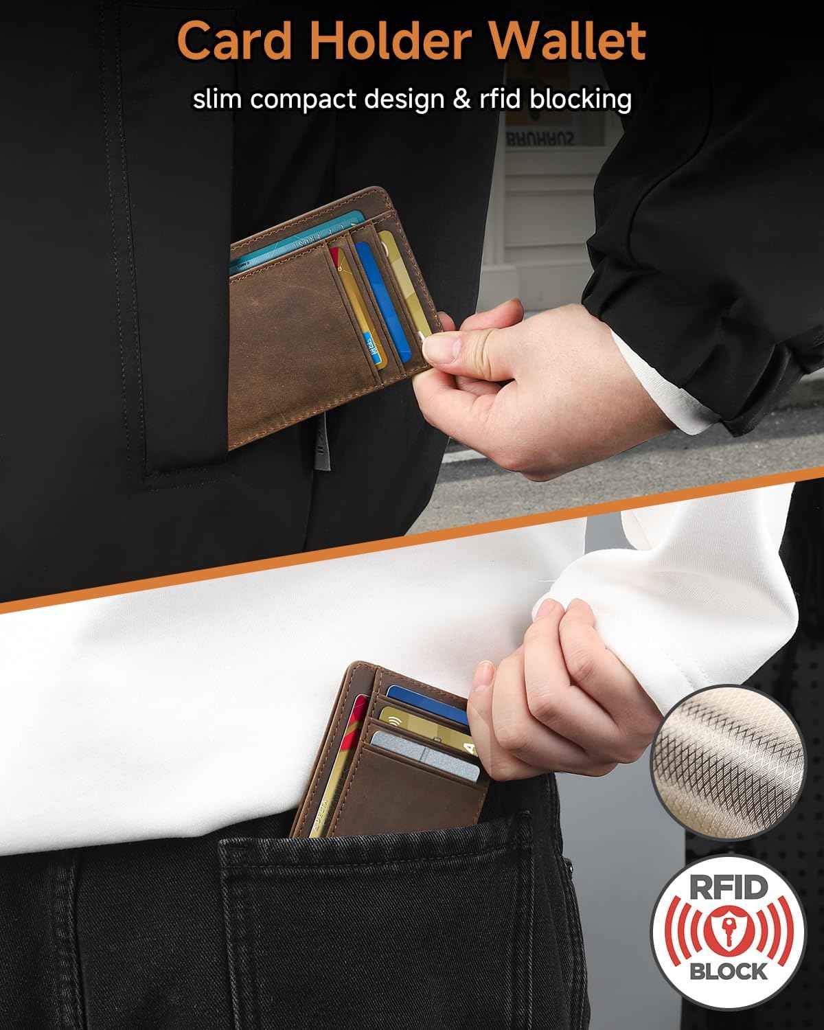 Teskyer RFID Slim Card Holder Wallet for Men, Genuine Leather Gift Set with Luxury Gift Packing - Includes Luggage Tag and Car Keychain - Gift for Dad, Valentine's Day, Birthday & Christmas (Coffee)