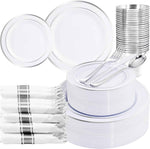 WELLIFE 700 Pieces Gold Plastic Dinnerware Set for 100 Guests - Includes Plates, Cups, Napkins, and Disposable Cutlery - Elegant White & Gold Design, Perfect for Parties and Events
