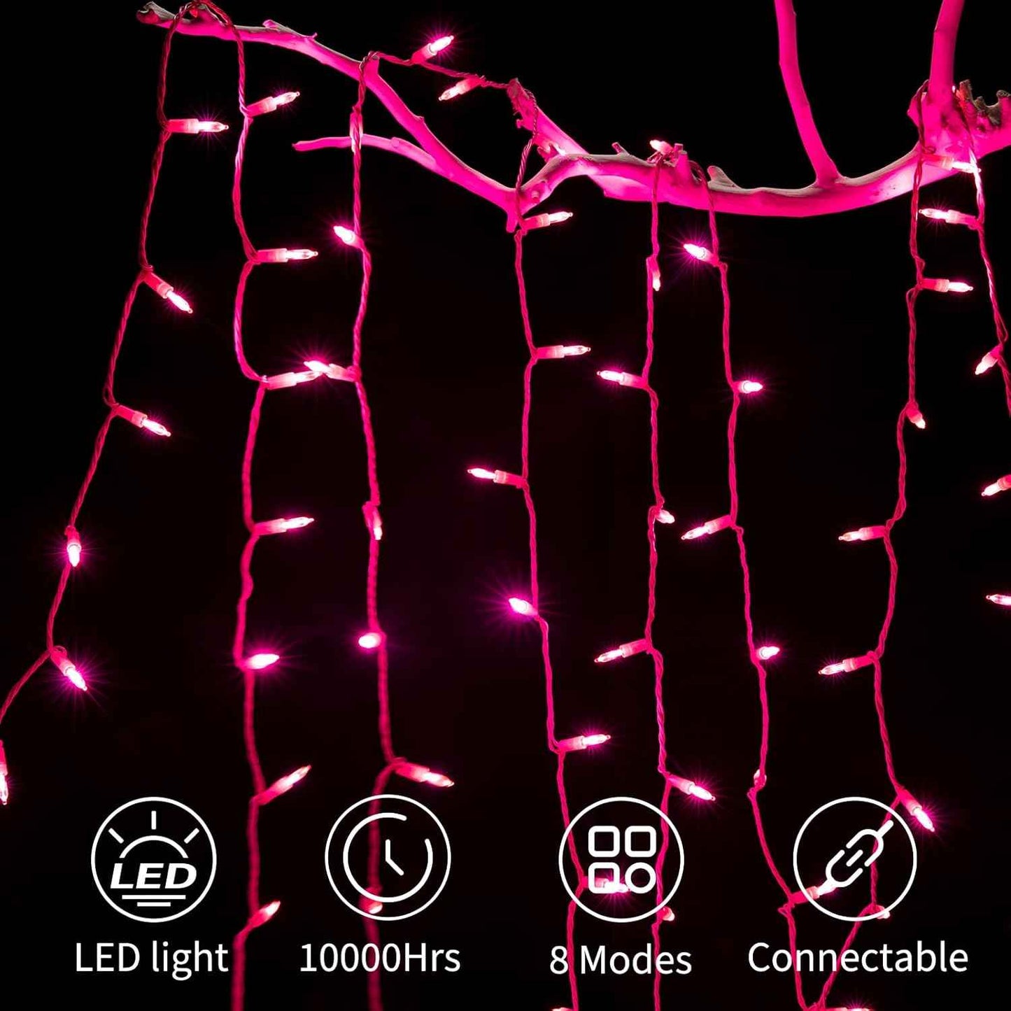 Minetom Pink Mini Christmas Lights - 39 Feet 100 LED Fairy String Lights with 8 Lighting Modes Waterproof Connectable for Indoor Outdoor Xmas Tree Garland Wreath Holiday Valentine's Day Decoration