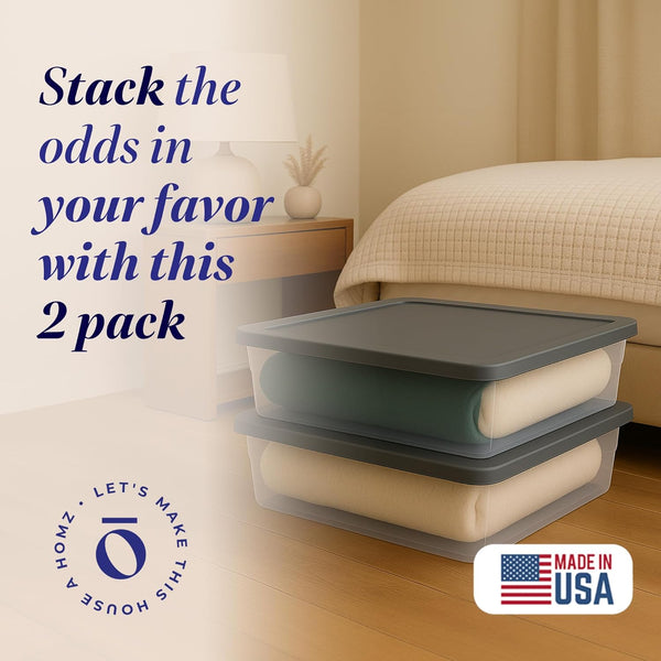 HOMZ 2-Pack Snaplock Storage Bins for Organization and Storage