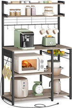 VASAGLE Baker's Rack, Microwave Stand, Kitchen Storage Rack with Wire Basket, 6 Hooks, and Shelves, for Spices, Pots, and Pans, Rustic Brown and Ink Black UKKS35X