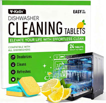 Dishwasher Cleaner and Deodorizer Tablets, 24 Pack - Helps Remove Limescale & Odor, Prevents Buildup in Pipes, Safe for All Dishwashers, Lemon Scent - 12 Month Supply