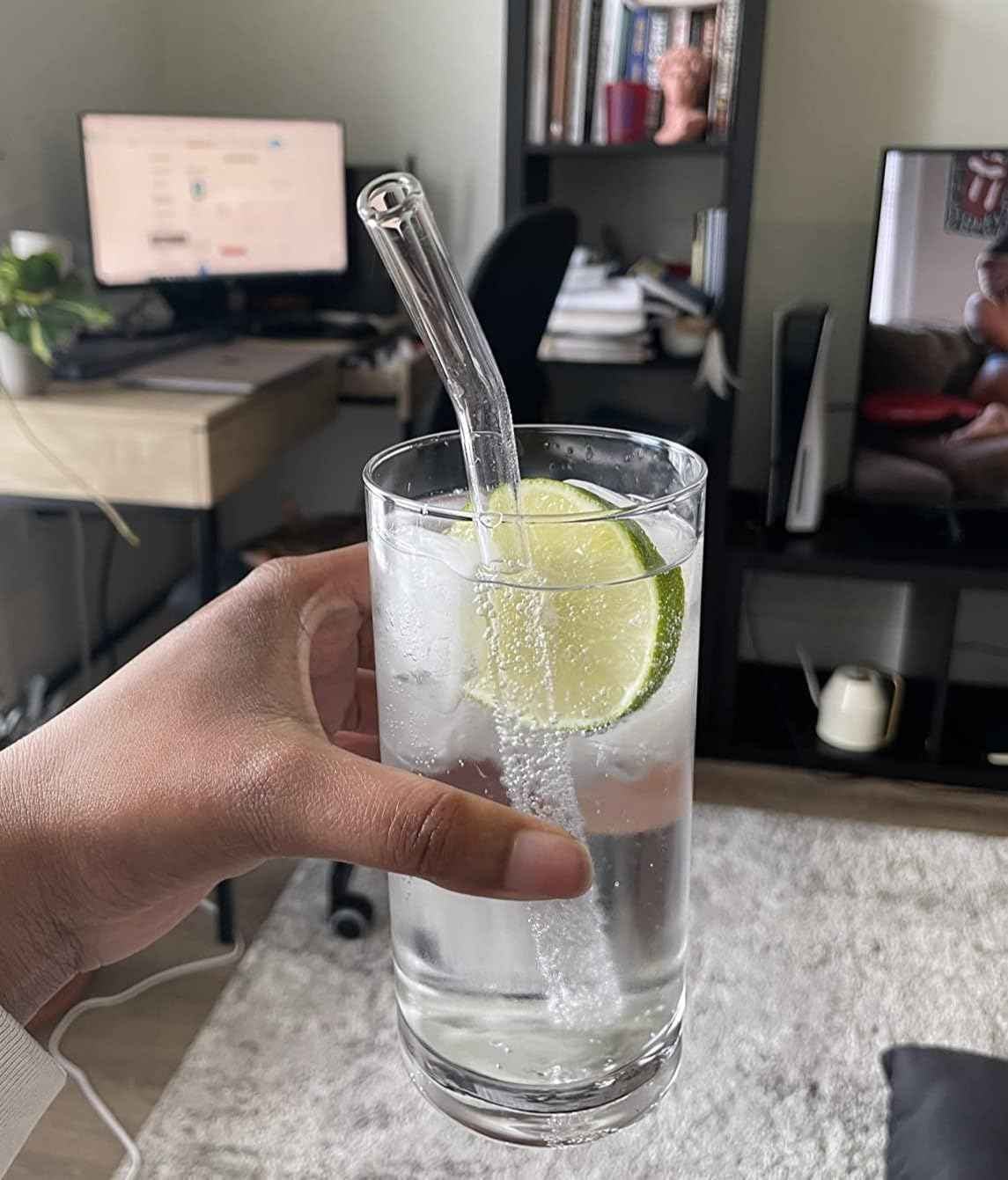 Piteno 16-Pack Reusable Clear Glass Straws Set with 4 Brushes, 8.5''x10MM, Straight and Bent for Smoothies, Juice, Tea