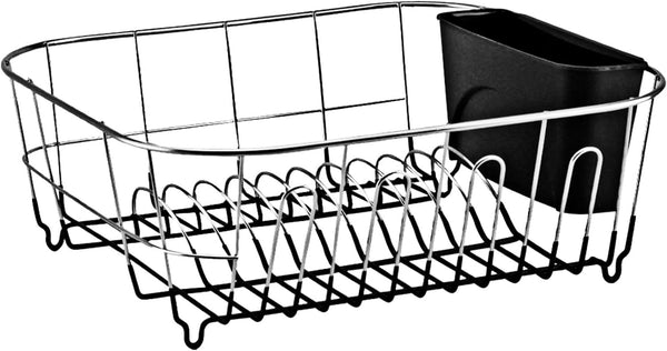 Small Chrome-Plated Steel Dish Drainer with Detachable Cutlery Cup