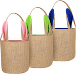 3 pcs canvas bunny print easter egg hunt gift basket with fluffy tails for kids party decoration