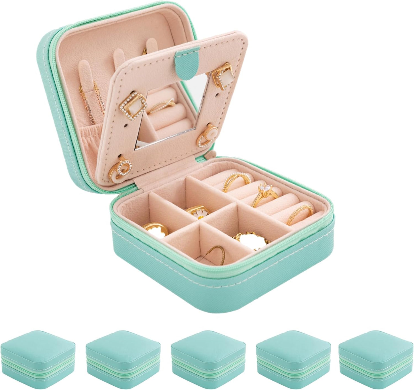 KElofoN Travel jewelry case Travel jewelry box Travel Jewelry Organizer Small box Gift for Girls Women with Mirror(Pink)