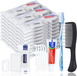 hqsl 10-set personal hygiene kit, disposable toothbrushes with toothpaste floss comb soap and cover for travel, homeless, women, men