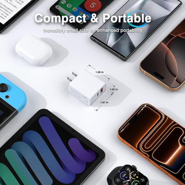 3 Pack USB C Wall Charger with Dual Ports for iPhone and iPad
