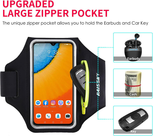 Running Armband for iPhone and Galaxy Phones with Earphone Bag and Zipper Slot