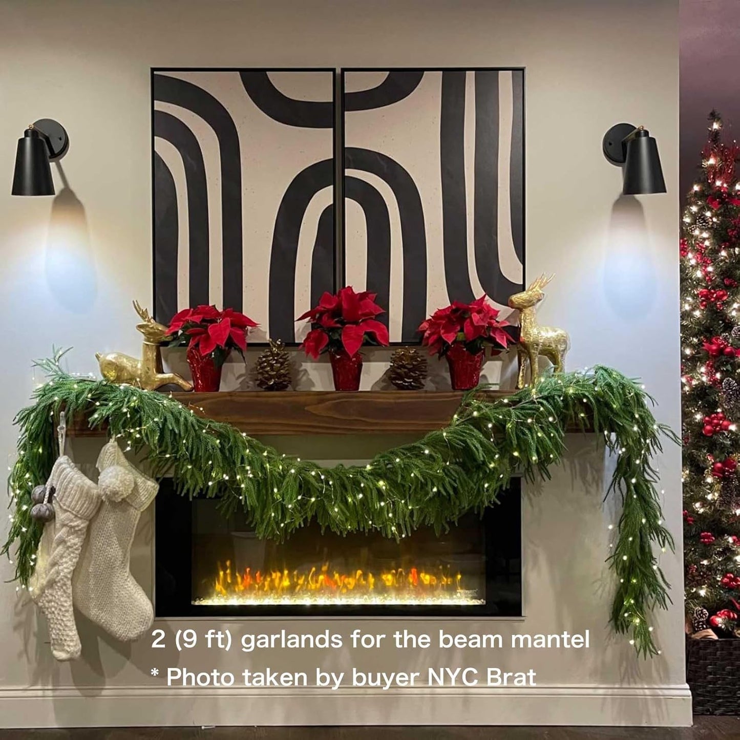 9FT Christmas Garlands Norfolk Pine Garland Real Touch Artificial Faux Greenery Garland for Holiday Indoor Outdoor Decor