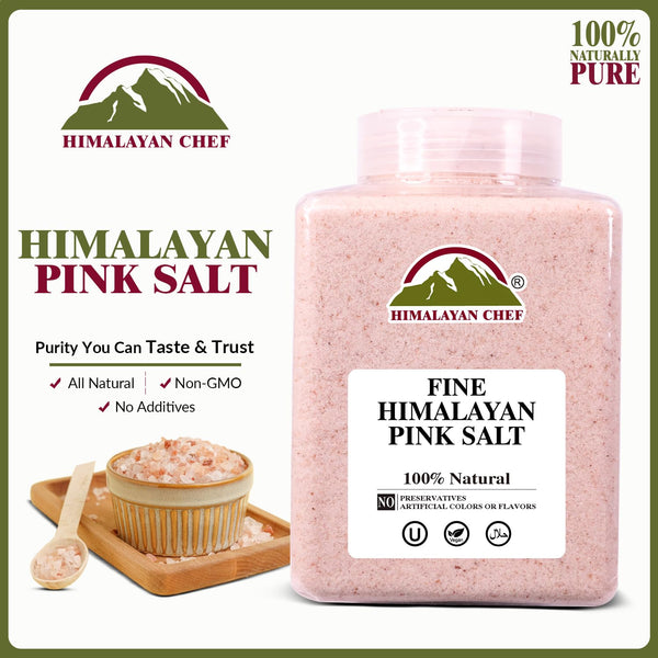 himalayan chef pink himalayan salt, fine grain, 5 lbs, plastic jar, pure, natural, kosher, non-gmo, mineral-rich