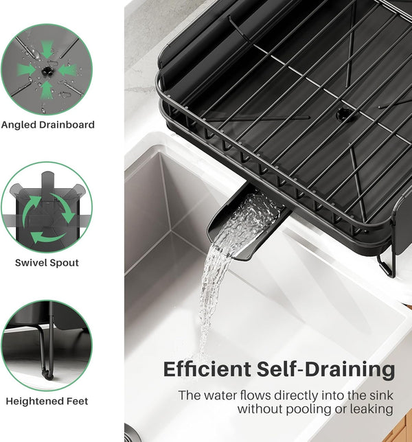 Large capacity stainless steel dish drying rack for kitchen counter