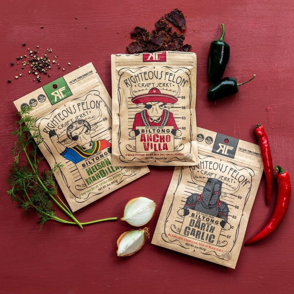 Righteous Felon Biltong Beef Jerky Variety Pack with 3 Flavors