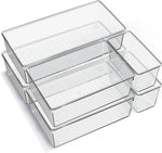 6 pack large clear plastic drawer organizer trays for kitchen utensils and office desk