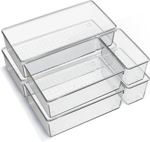 6 pack large clear plastic drawer organizer trays for kitchen utensils and office desk