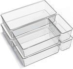 6-Pack Large Clear Plastic Drawer Organizer Trays - Acrylic Kitchen Storage Dividers for Makeup, Utensils, Bathroom & Office