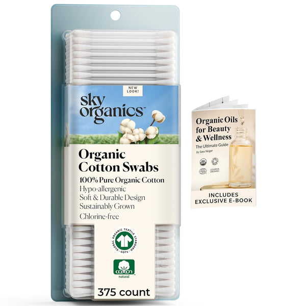 Sky Organics organic baby cotton swabs, 60 count, ultra soft, baby safe tips, strong and durable, hypoallergenic, chlorine free