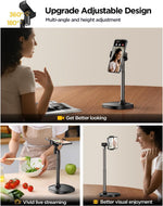 DIMONCOAT Phone Stand for Desk, Angle Height Adjustable Phone Holder for Desk, Aluminum Alloy Universal iPhone Holder, Retractable Cell Phone Stand Recording Office for iPhone 17 16 15 Pro Max S26
