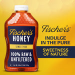 Fischer's 100% Pure Raw Unfiltered Honey - USA Made All-Natural Sweetener with Rich Flavor Profile and 40 oz Squeeze Bottle