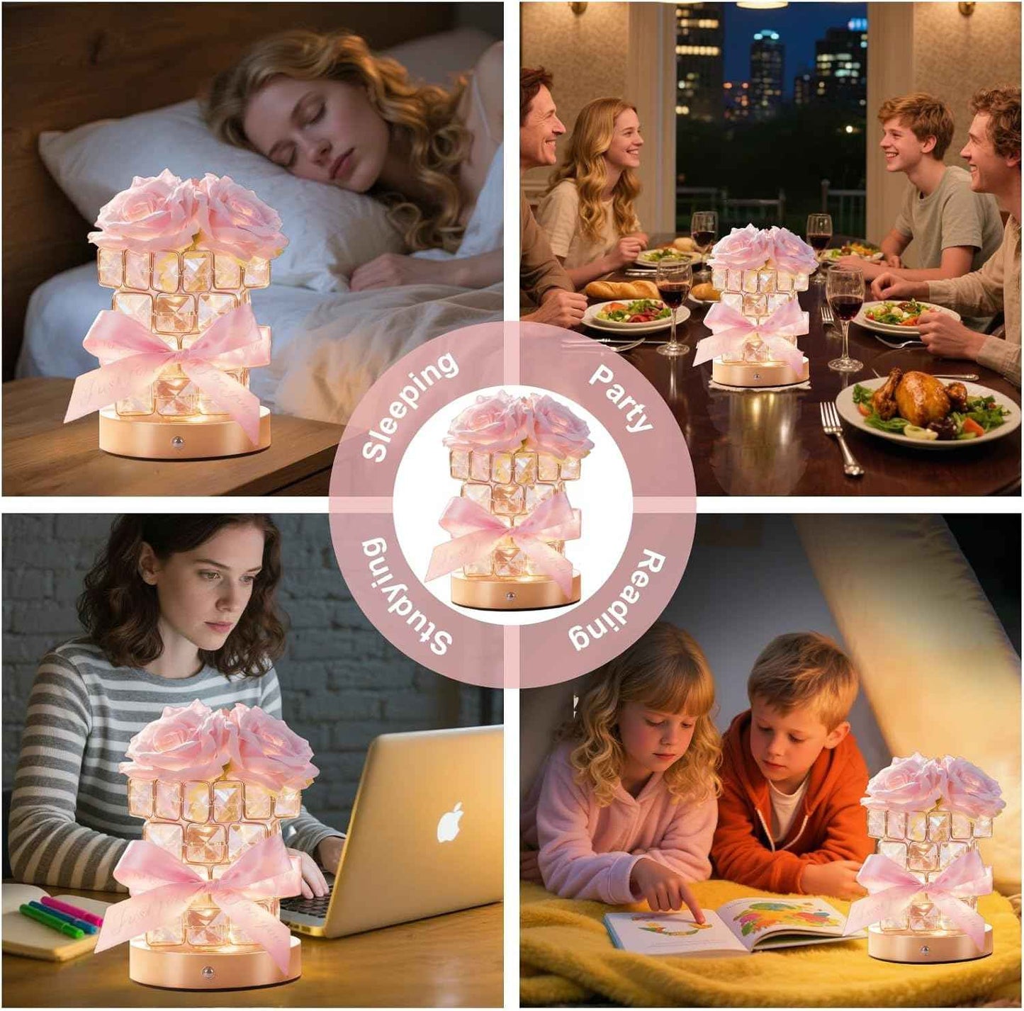 Christmas Gifts for Woman, Touch Crystal Rose Lamp, Elegant Flower Lamps, Pink Roses Crystal Lights Base, Rose Nightlight, Gifts for Her, Mom, Wife, Girlfriend, Valentines, Birthday Gifts