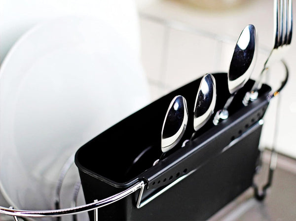 Small Chrome-Plated Steel Dish Drainer with Detachable Cutlery Cup