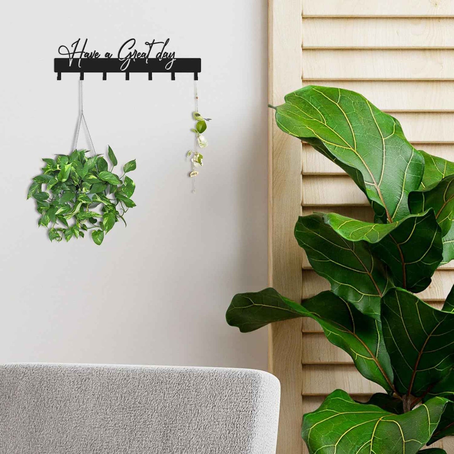 Have a Great Day Key Hooks for Wall Decoration,Delicate Fashion Black Metal Key Holder Wall Mount,Have a Great Day Key Hanger with 7 Kooks for Hallway,Office