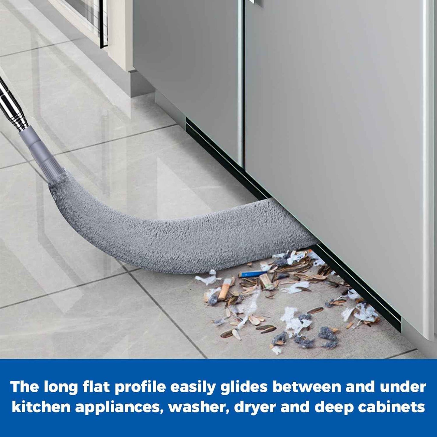 Retractable Gap Dust Cleaner Cleaning Tools with 2 Microfiber Dusting Cloths Long Handle 60inches Washable and Retractable Duster Brush for Cleaning Under Appliances Furniture Couch Fridge