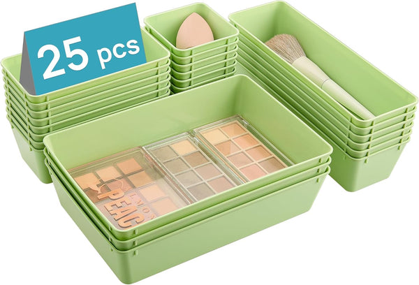 Vtopmart Office Desk Drawer Organizers Set, 25 PCS Plastic Trays, Storage Bins for Desk Accessories and Bathroom