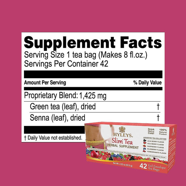 Hyleys Slim Tea 42 Ct Assorted Herbal Supplement Tea Bags