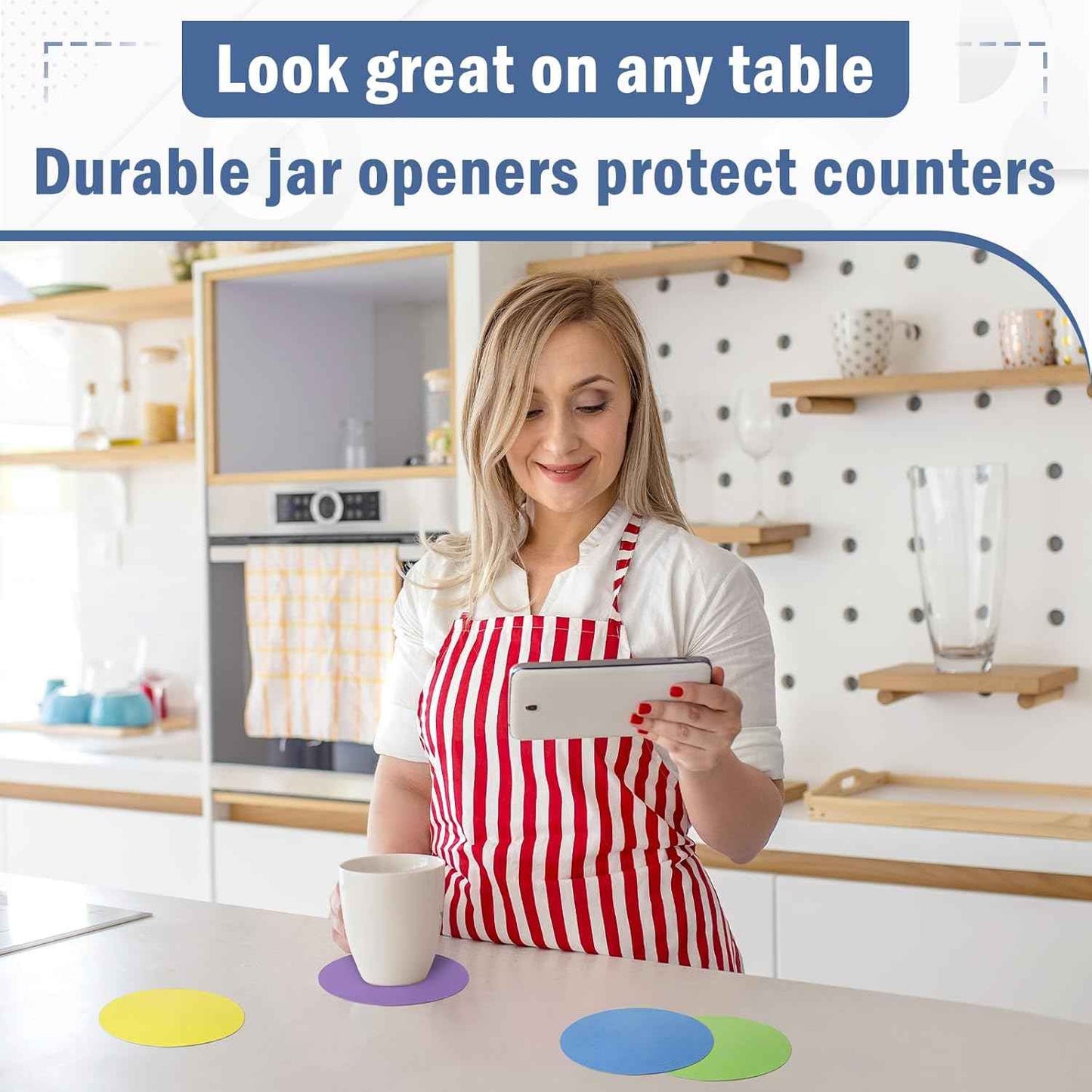 Aixoom Rubber Jar Opener Pads Set of 4, Round Heat-insulated Non-Slip Gripper Pads for Jars, Kitchen Tool for Easy Opening (Circle)