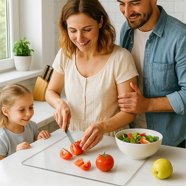 Acrylic cutting board with counter lip for kitchen countertop protection