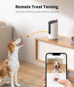 2K pet camera treat dispenser with 360° view, 5G&2.4G WiFi, 2-way talk, motion alerts, and auto tracking for cats and dogs
