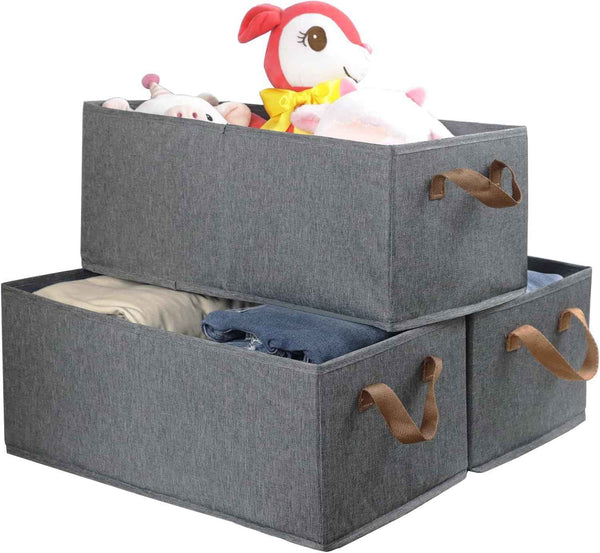 Pack of 3 Large Capacity Storage Bins Closet Organizer System, Sturdy Foldable Storage Boxes for Organizing Clothing, Sheets, Toys, Books - Shelf Organizer Shelves Basket Storage Bin