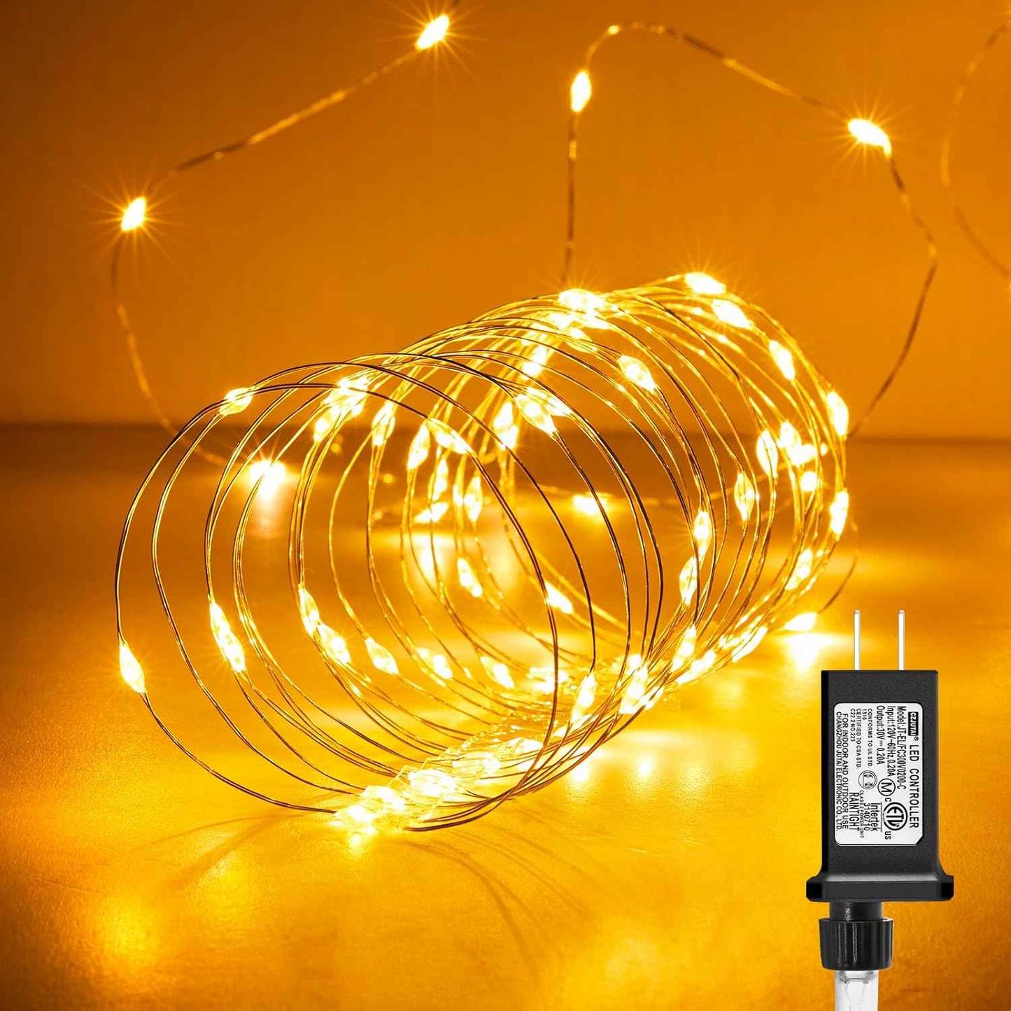 Minetom Fairy Lights Plug in, 33Ft 100 LEDs Waterproof Silver Wire Firefly Lights, Adaptor Included, Starry String Lights for Wedding Indoor Outdoor Christmas Patio Garden Decoration, Warm White