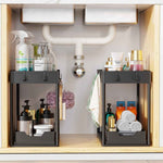 Simple Trending Under Sink Organizer 2 Pack, Sink Pull-Out Sliding Storage Cabinet, 2-Tier Under Shelf Organizer for Kitchen Bathroom, Black