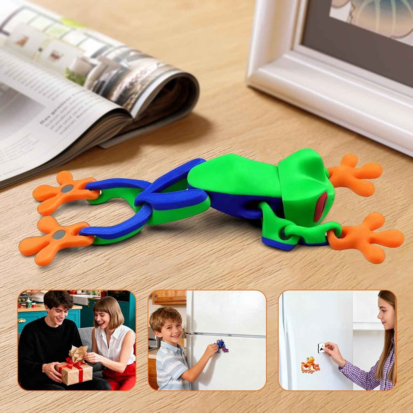 4Pcs 3D Printed Magnetic Frog Fridge Magnets, Realistic Jointed Jumping Frogs Model, Magnetic Frog Refrigerator Magnets Decor, for Home Office Decor