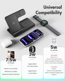 Wireless Charger iPhone Charging Station: 3 in 1 Charger Stand Multiple Devices for Apple - iPhone 17 16e 16 15 14 Pro Max 13 12 11 - Watch 11 10 9 8 7 6 5 4 3 2 SE and Ultra Series - Airpods 4 3 Pro