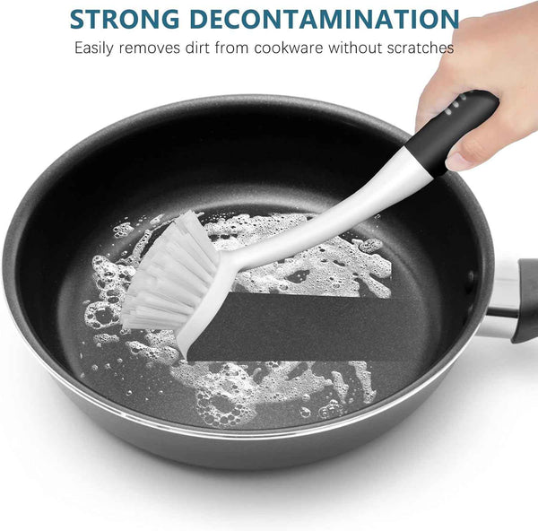 SetSail Dish Brush Set of 3 with Bottle Brush, Dish Scrub Brush with Long Handle Deep Cleaning Handle Brush with Scraper Tip for Kitchen Sink Dishes Bottle Cup Pot and Pans Tile Lines, Black