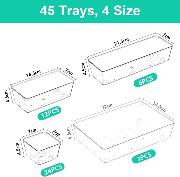 Clear drawer organizers for efficient home storage