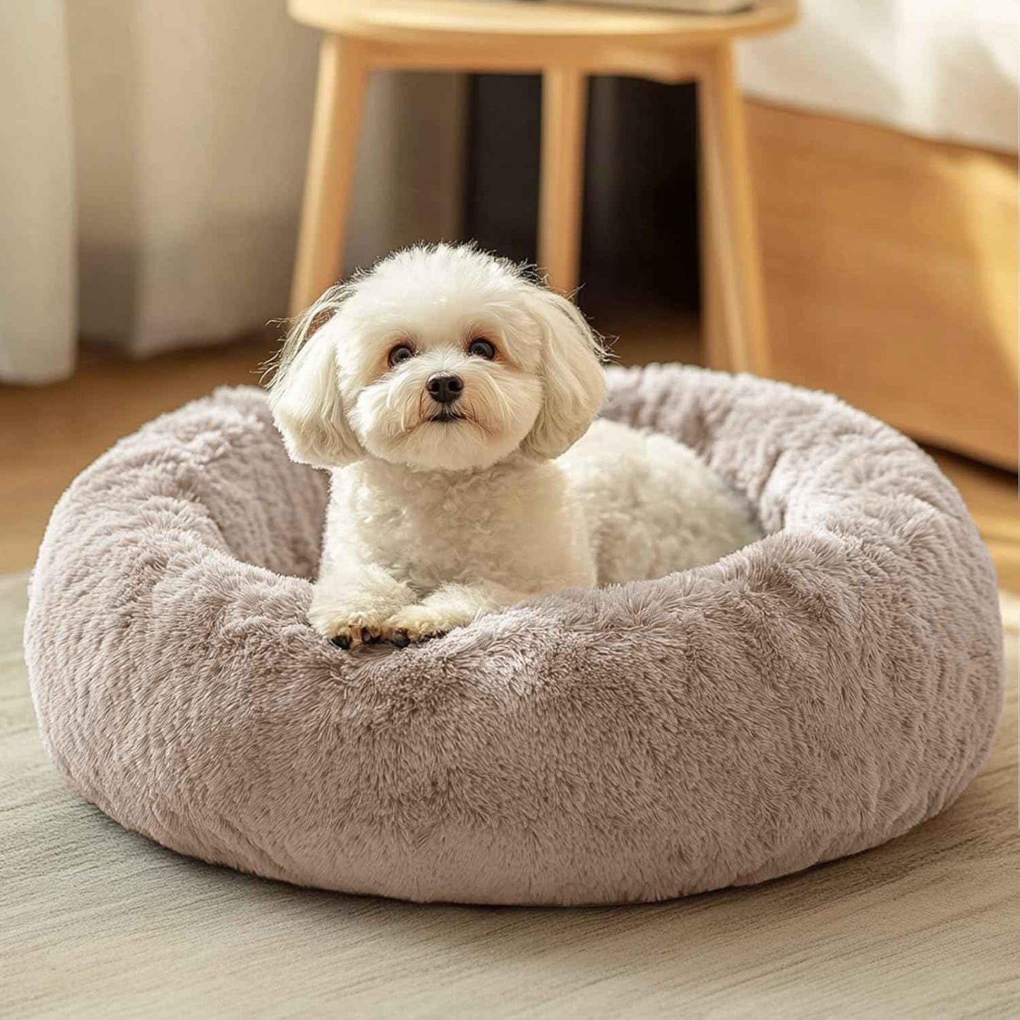 JOLLYVOGUE Dog & Cat Bed, Calming Anti-Anxiety Pet Bed for Small Dogs, Fluffy Donut Cushion for Small and Medium Pets (20")