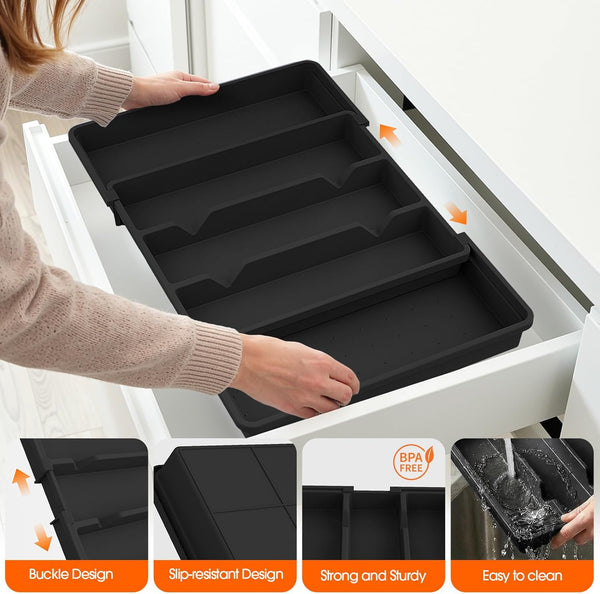 Large Silverware Organizer for Kitchen Drawers, Expandable Utensil Drawer Organizer